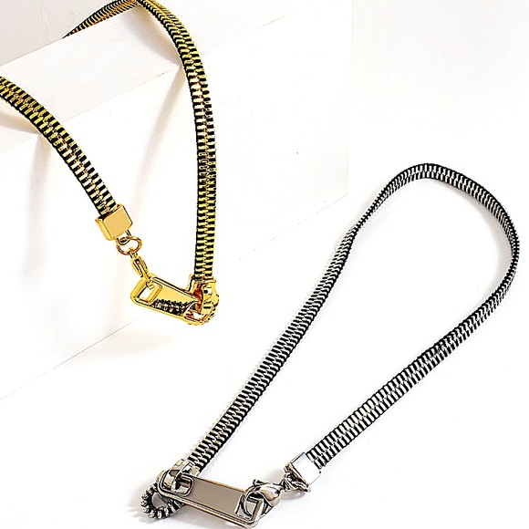 Silver Zipper Up Punk Minimalist Versatile Choker Necklace - Picture 7 of 11